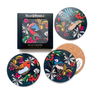 Bean & Bemble Coasters Box Set Round Melamine Wood British Garden Birds Mixed