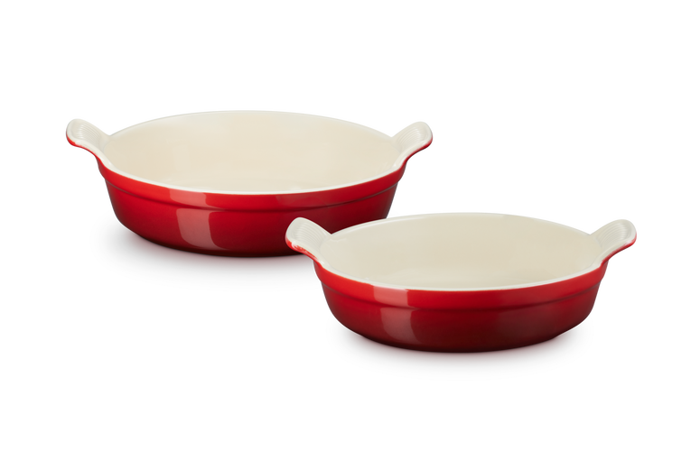 Le Creuset Stoneware Set of 2 Heritage Round Baking Dishes 20cm/24cm Cerise