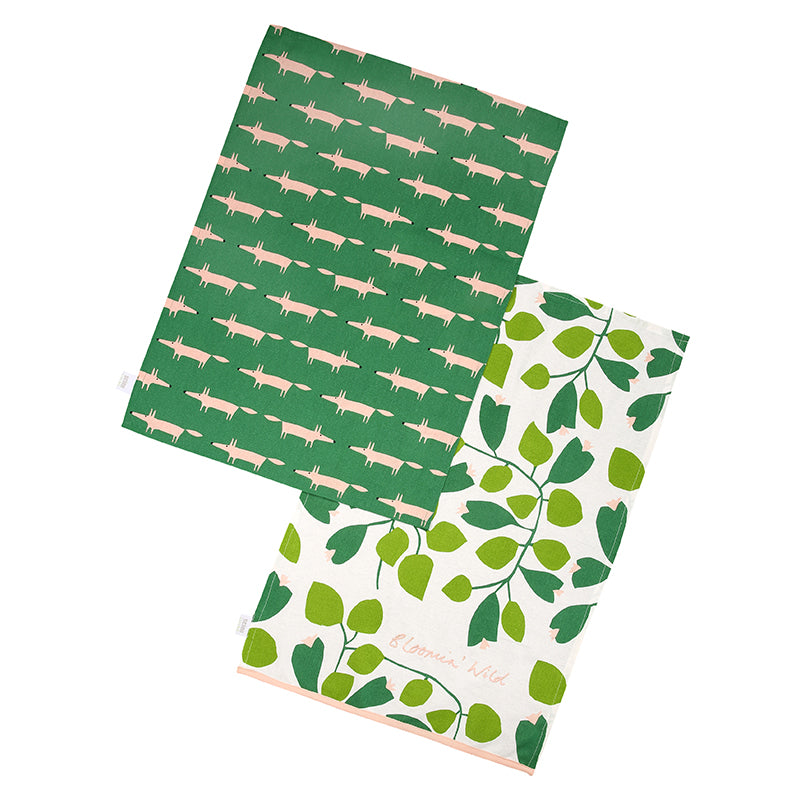 Dexam Scion Mr Fox Set of 2 Tea Towels – Mint Leaf