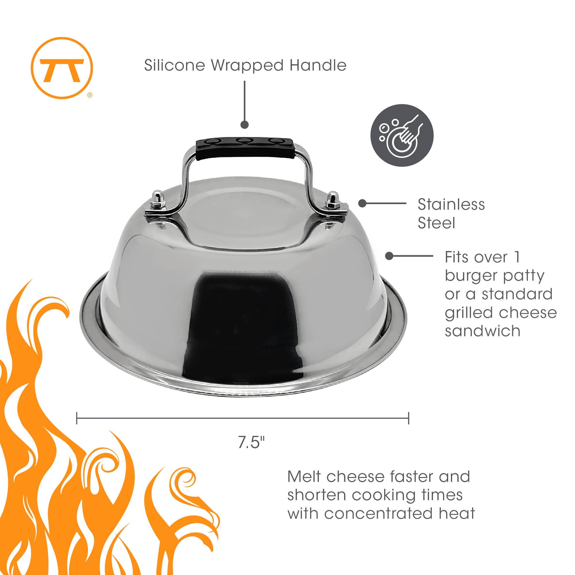 Fox Run Outset Stainless Steel Cheese Melting Dome, 7.5” x 7.5” x 4”