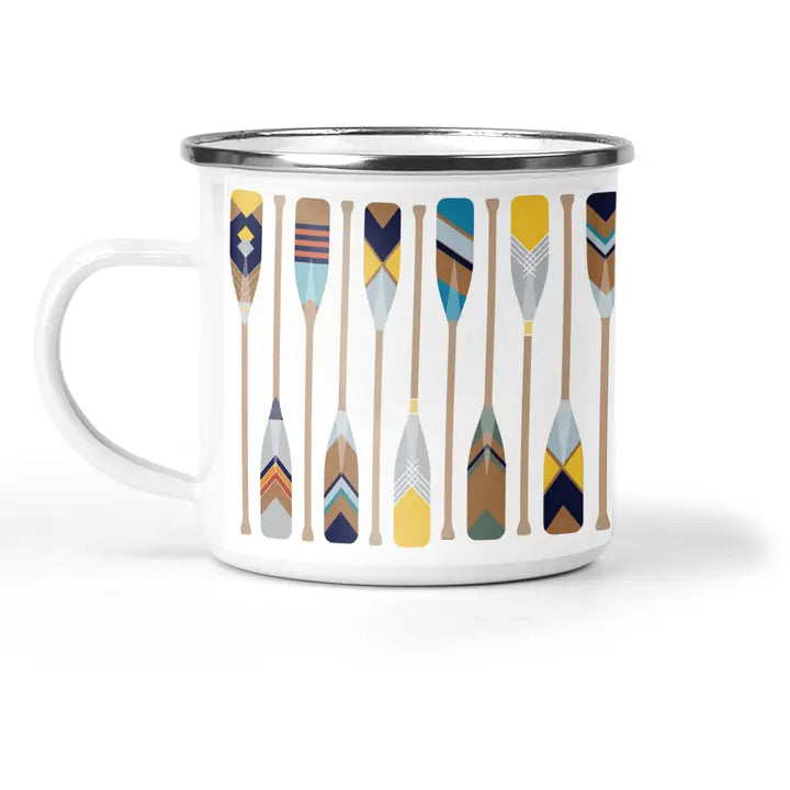 Mustard & Gray Oars Enamel Metal Tin Cup