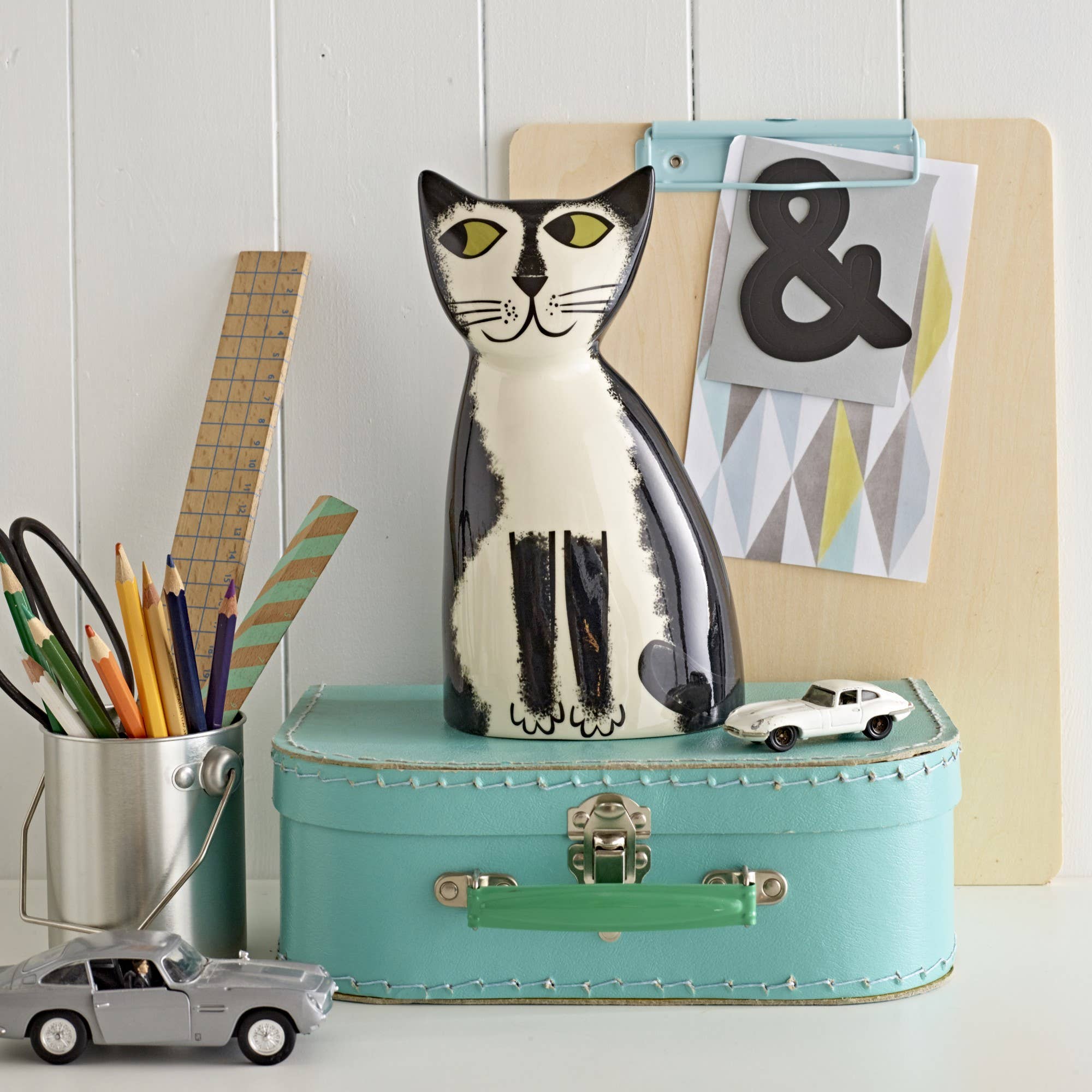 Hannah Turner Handmade Ceramic Black and White Cat Money Box