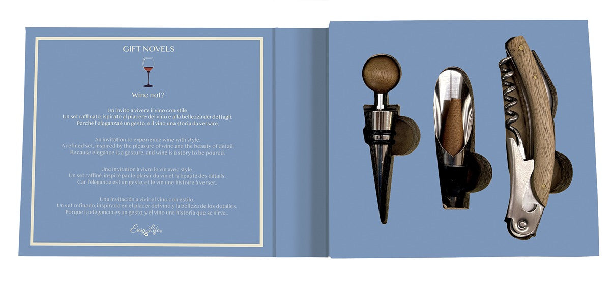 3-piece Wine Set - Bottle Opener + Stopper + Pourer In Gift Novel Gift Box