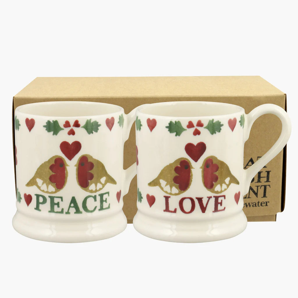 Emma Brigdewater Christmas Joy Set Of 2 1/2 Pint Mugs Boxed