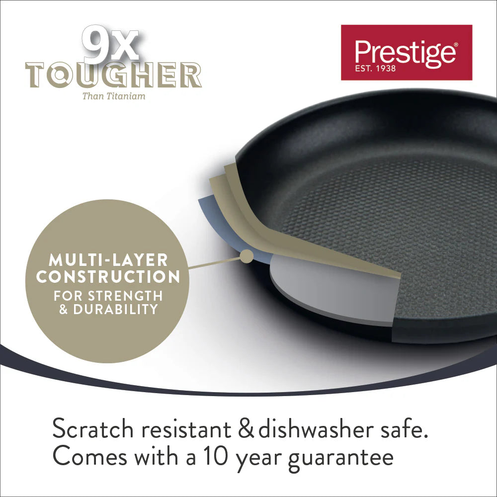 Prestige 9 X Tougher: Non-Stick Egg Poacher Frying Pan & Lid - 20cm