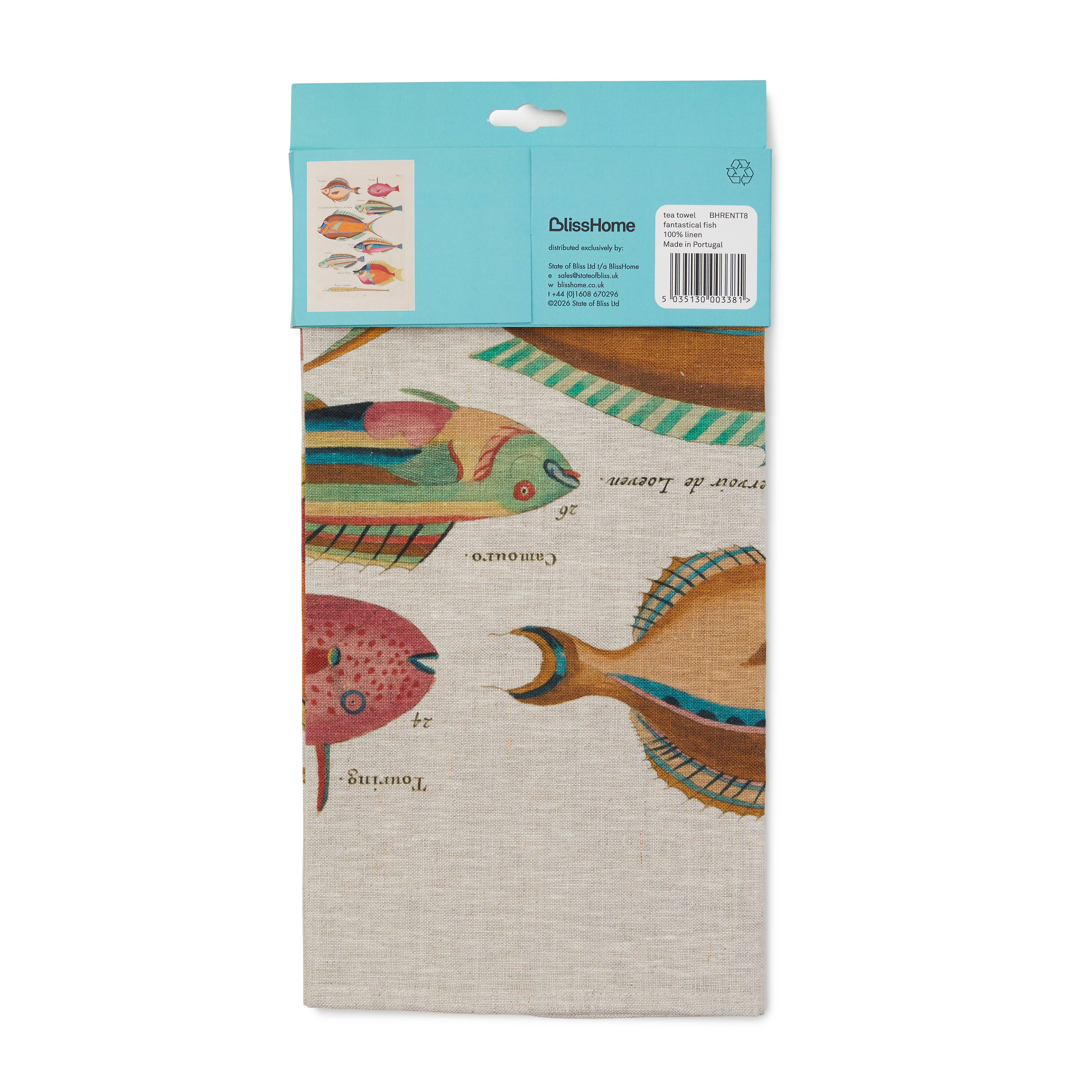 Blisshome Fantastical Fish Tea Towel 100% Linen - 47x73cm