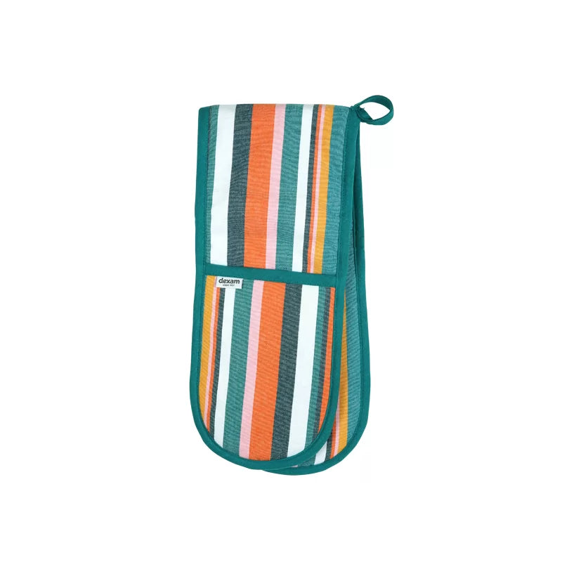 Striped Recycled Cotton Double Oven Gloves - Teal