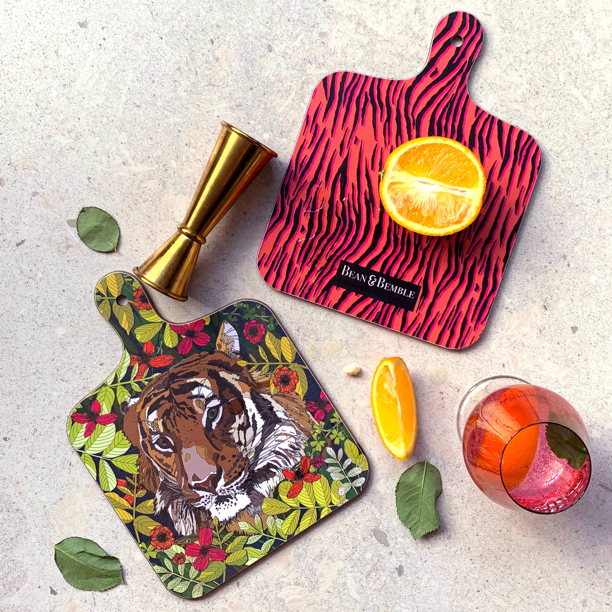 Bean & Bemble Cheese Board Double Sided Melamine Mini Wild Cat Tiger Jungle Floral Animal Print