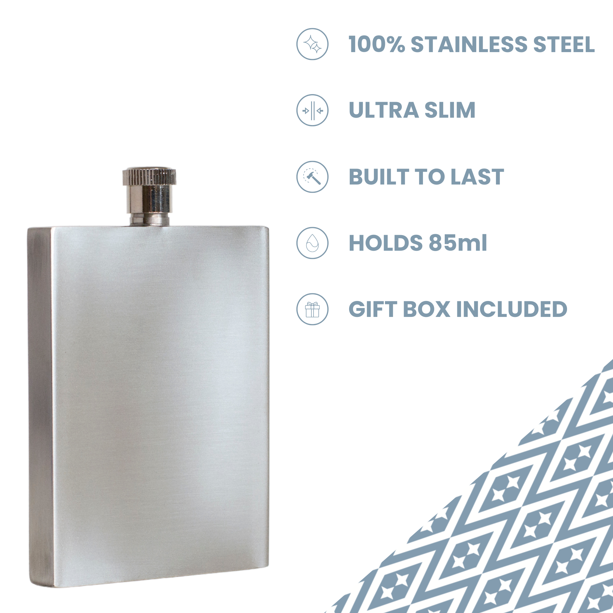 Uberstar Stainless Steel 3oz Slim Hip Flask