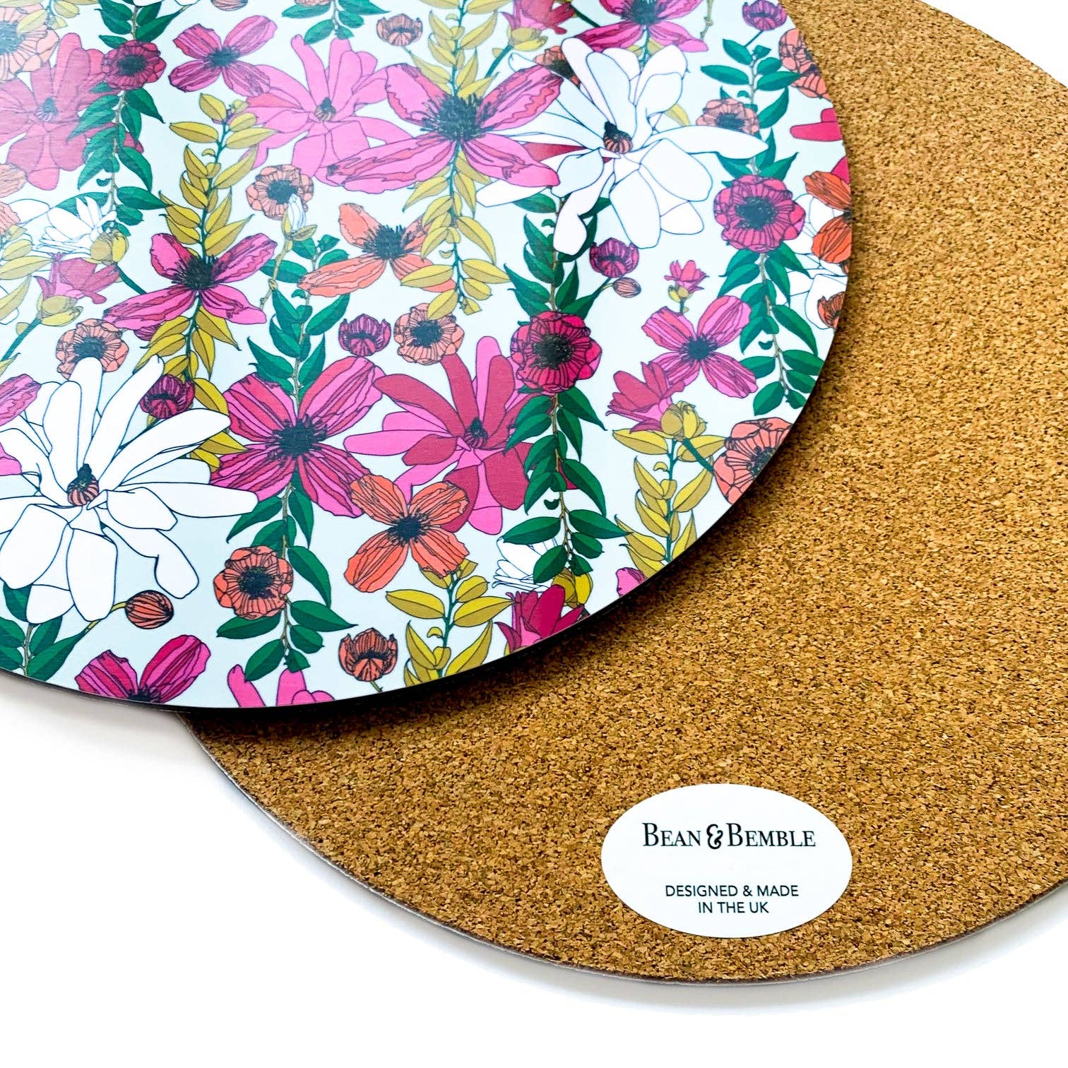 Bean & Bemble Placemat Large Round Melamine Vivid Garden Blooms Patterned