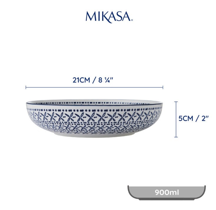 Mikasa Blue Mediterranean Stoneware Bowl, 900ml, 21 x 5cm