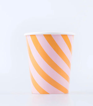 Meri Meri Pink & Orange Stripy Cups (x 8)