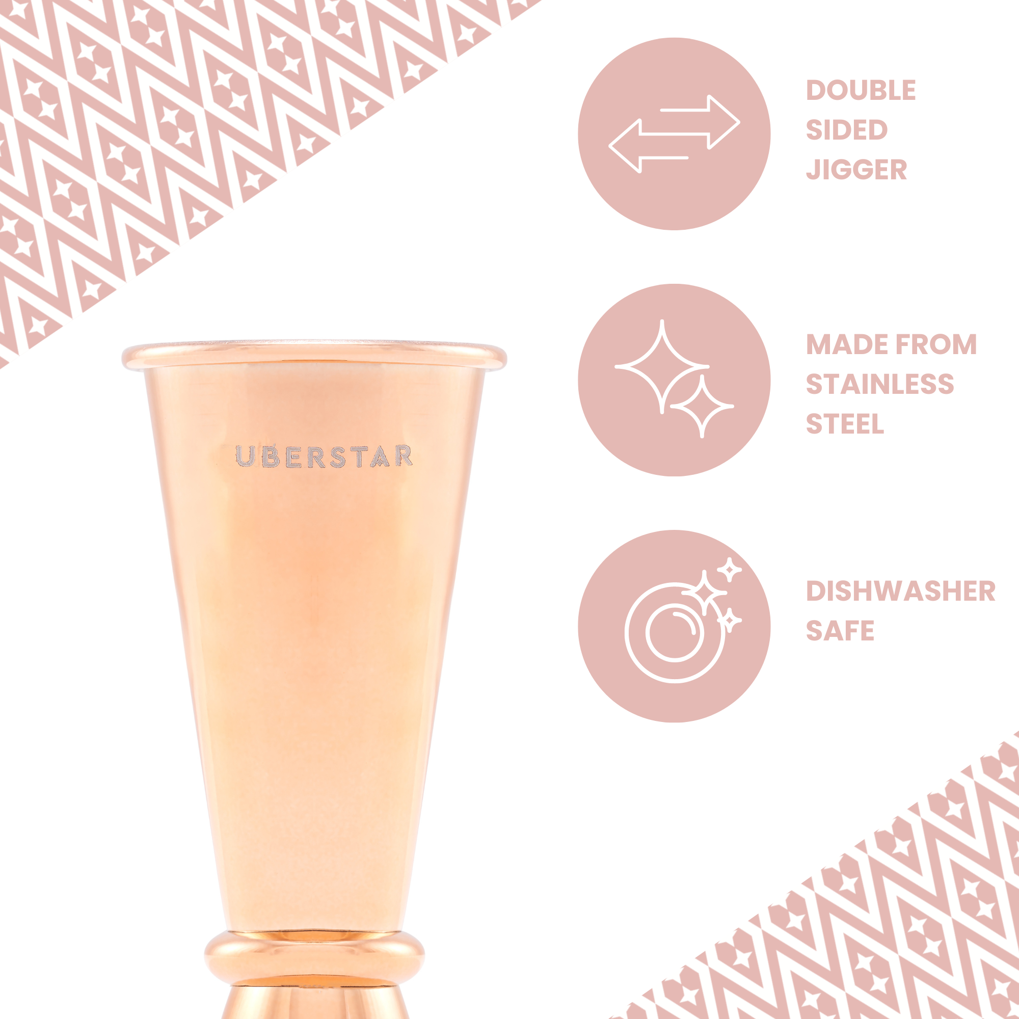 Uberstar Double Jigger Stainless Spirit Measure 25ml/50ml - Rose Gold