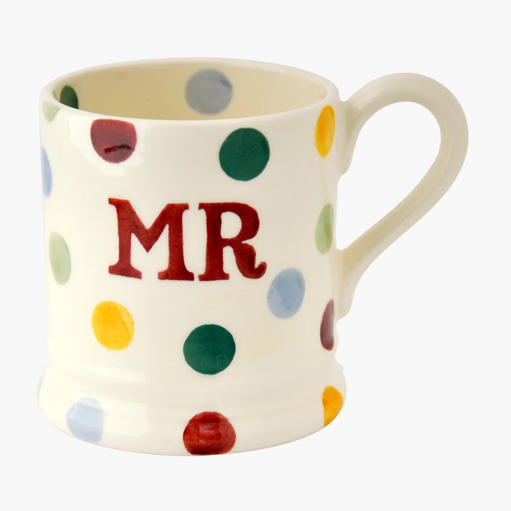 Emma Bridgewater Polka Dot 'Mr & Mrs' Set of 2 1/2 Pint Mugs Boxed