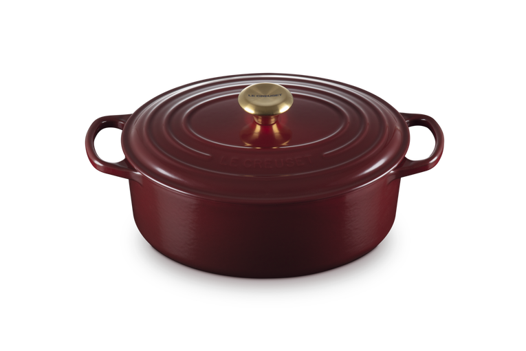 Le Creuset Cast Iron Oval Casserole 29cm with Gold Knob, Garnet