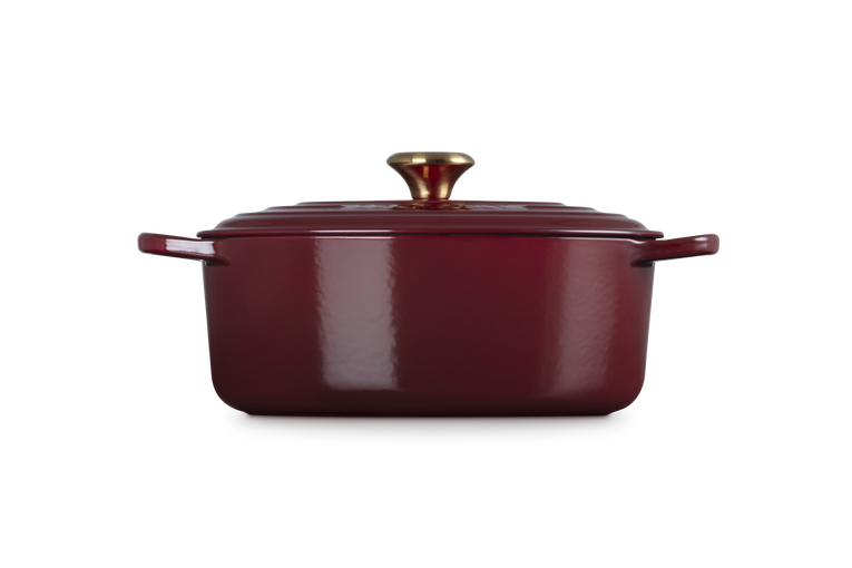 Le Creuset Cast Iron Oval Casserole 29cm with Gold Knob, Garnet
