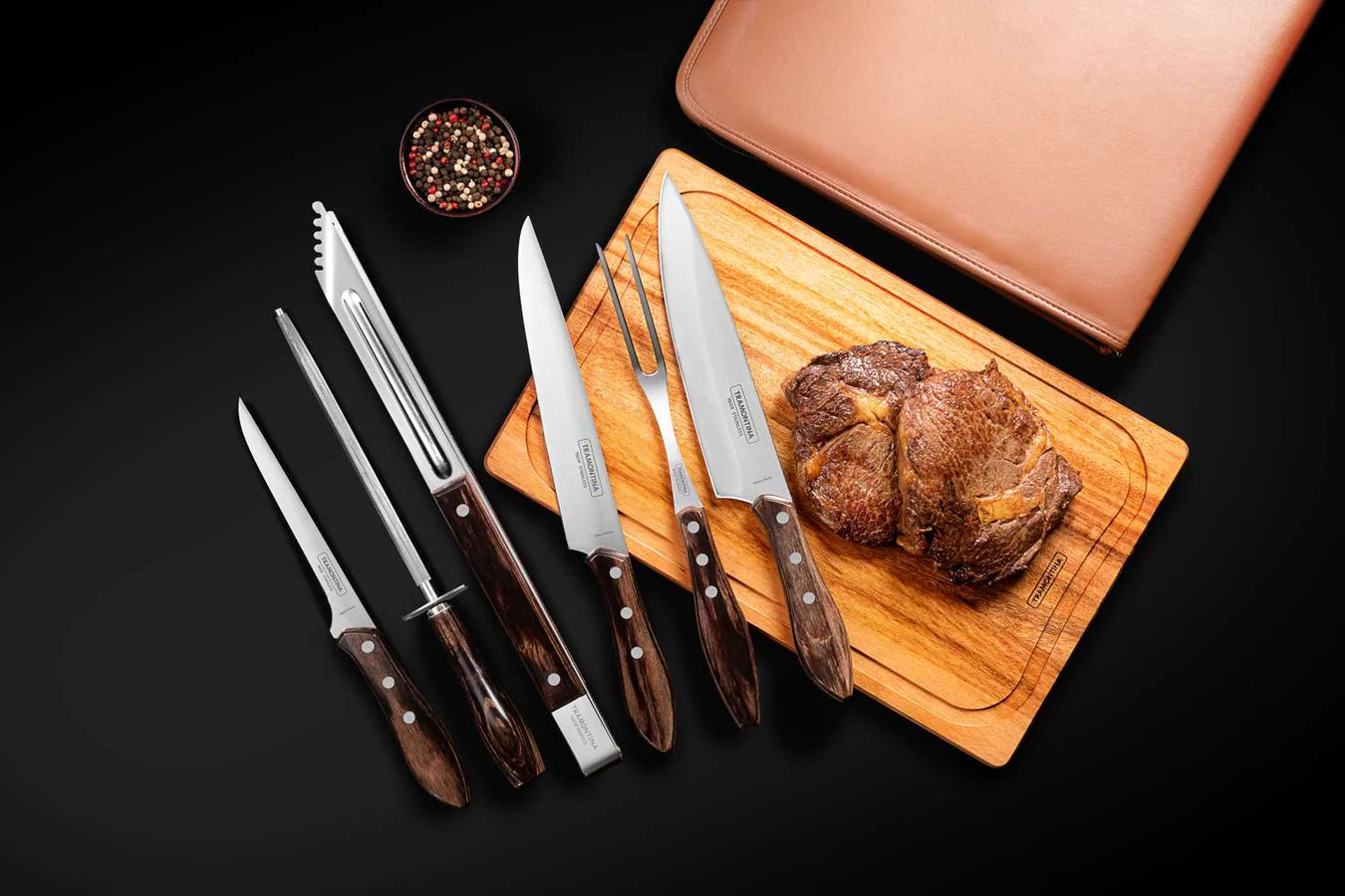 Tramontina 8-Piece Barbecue kit with Knives, Cutting Board and Case