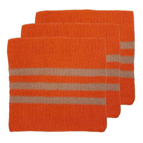 Ladelle Eco Knitted Orange 27 x 27cm 3pk Dishcloth