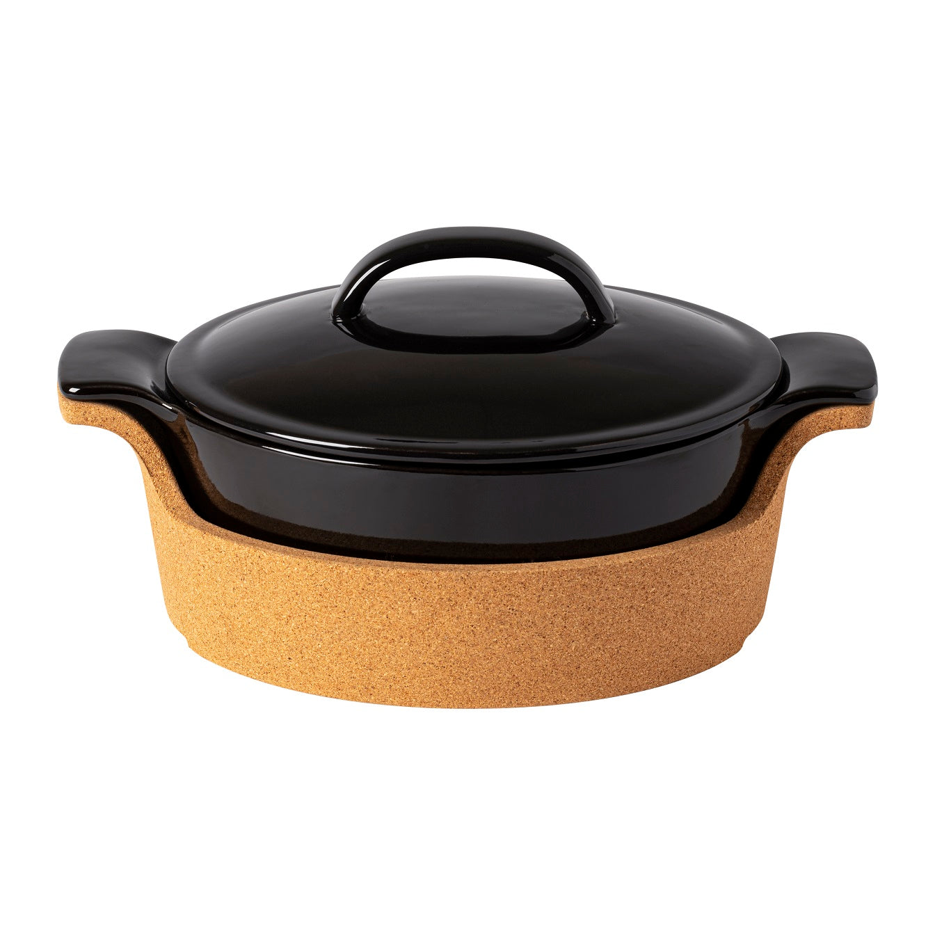 Ensemble Black Oval Casserole W/cork Tray 30cm 1.93L