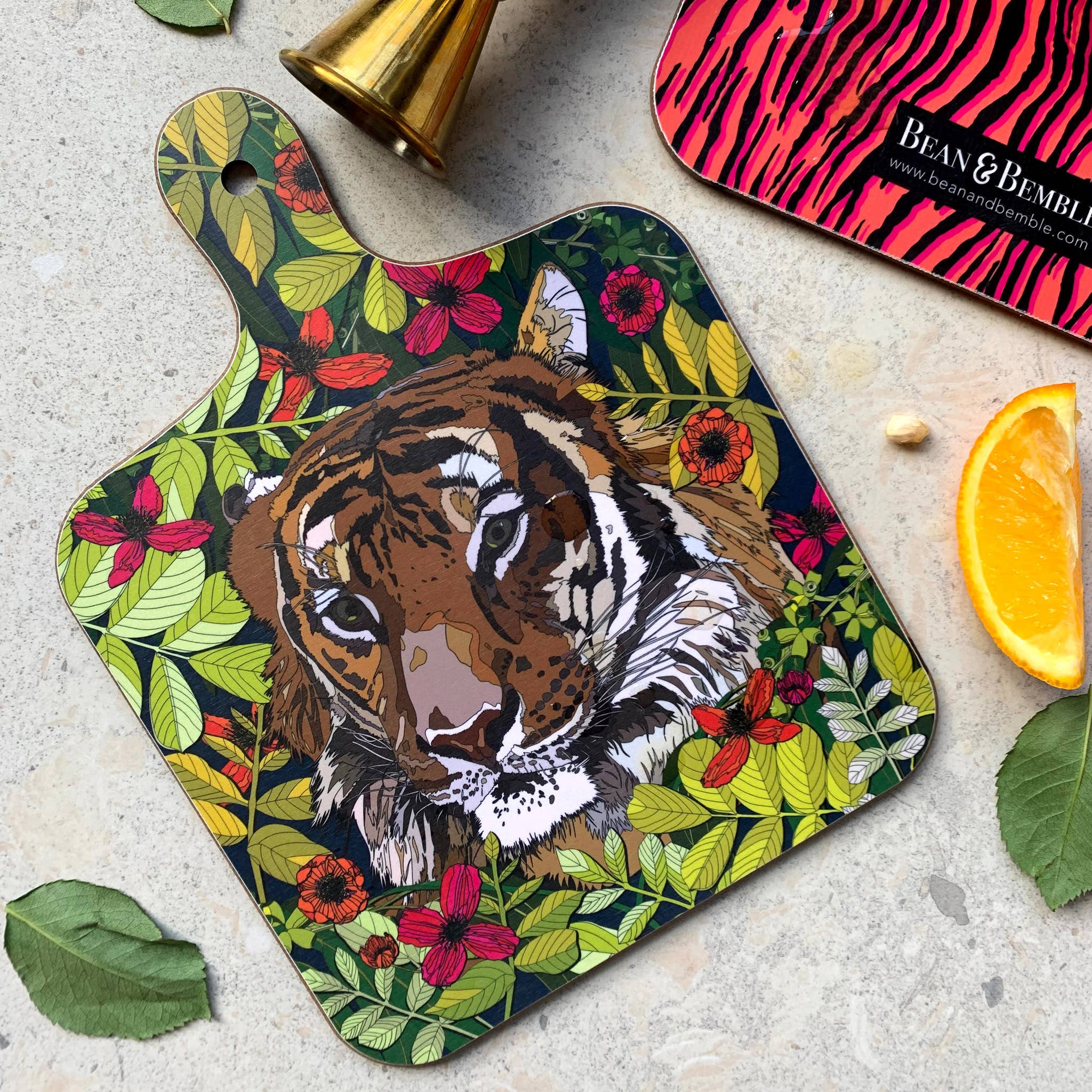 Bean & Bemble Cheese Board Double Sided Melamine Mini Wild Cat Tiger Jungle Floral Animal Print