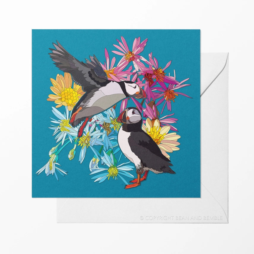 Bean & Bemble Greeting Card Eco Friendly British Seabird Puffins