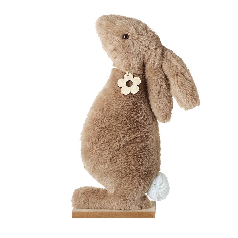 Heaven Sends Standing Fur Bunny with Wooden Flower