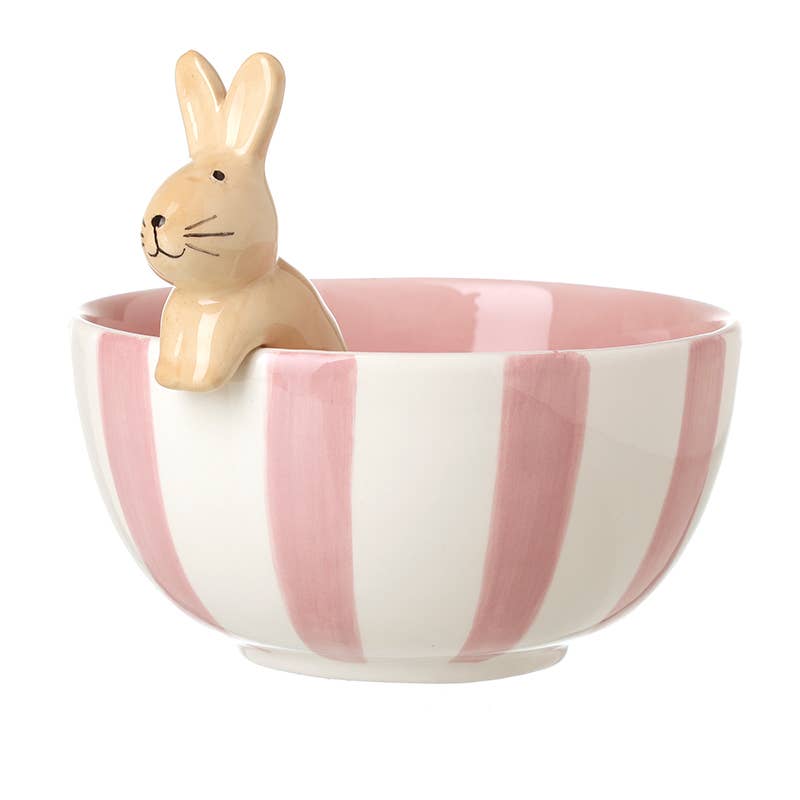 Heaven Sends Pink Stripe Rabbit Bowl
