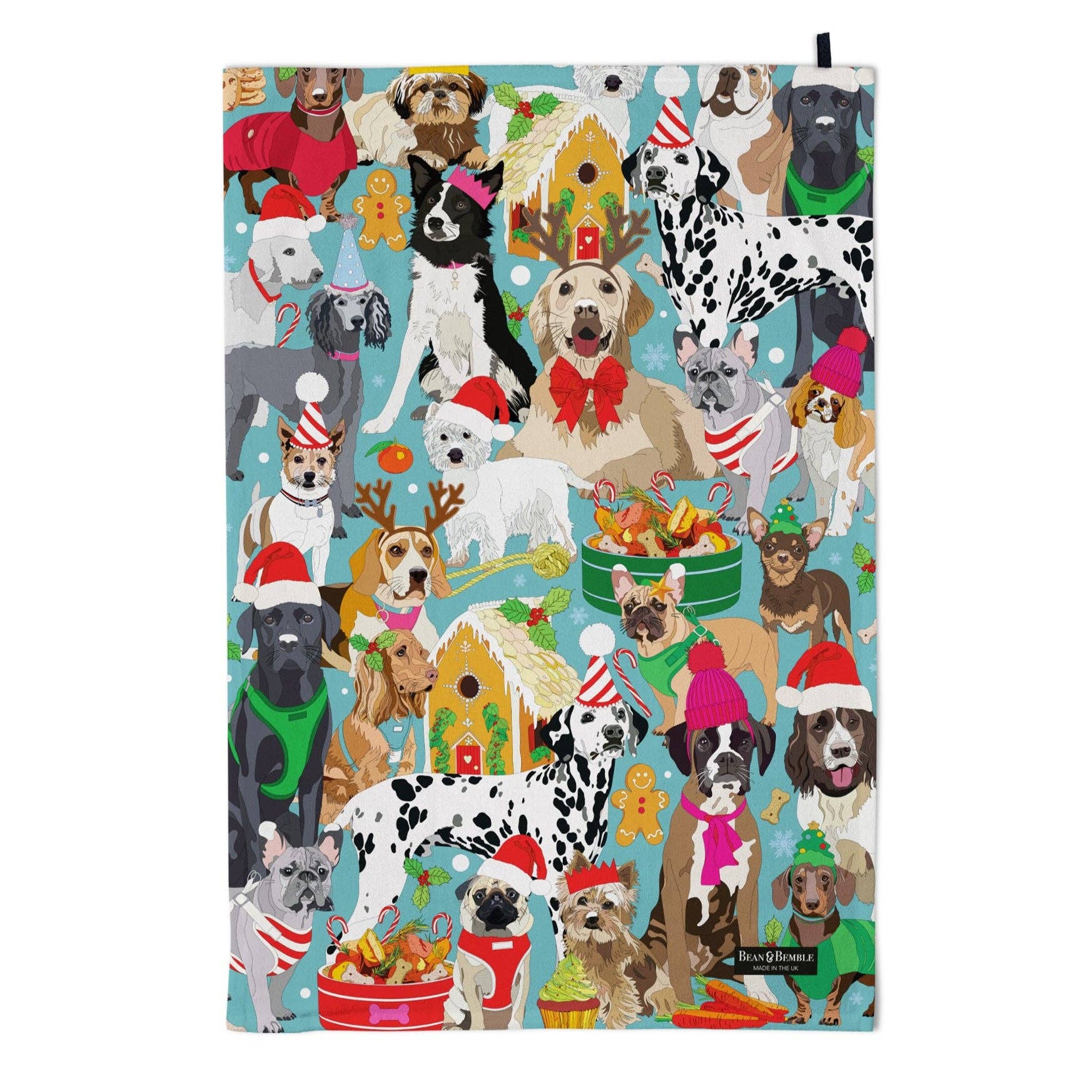 Bean & Bemble Christmas Dogs Patterned Organic Cotton British Tea Towel