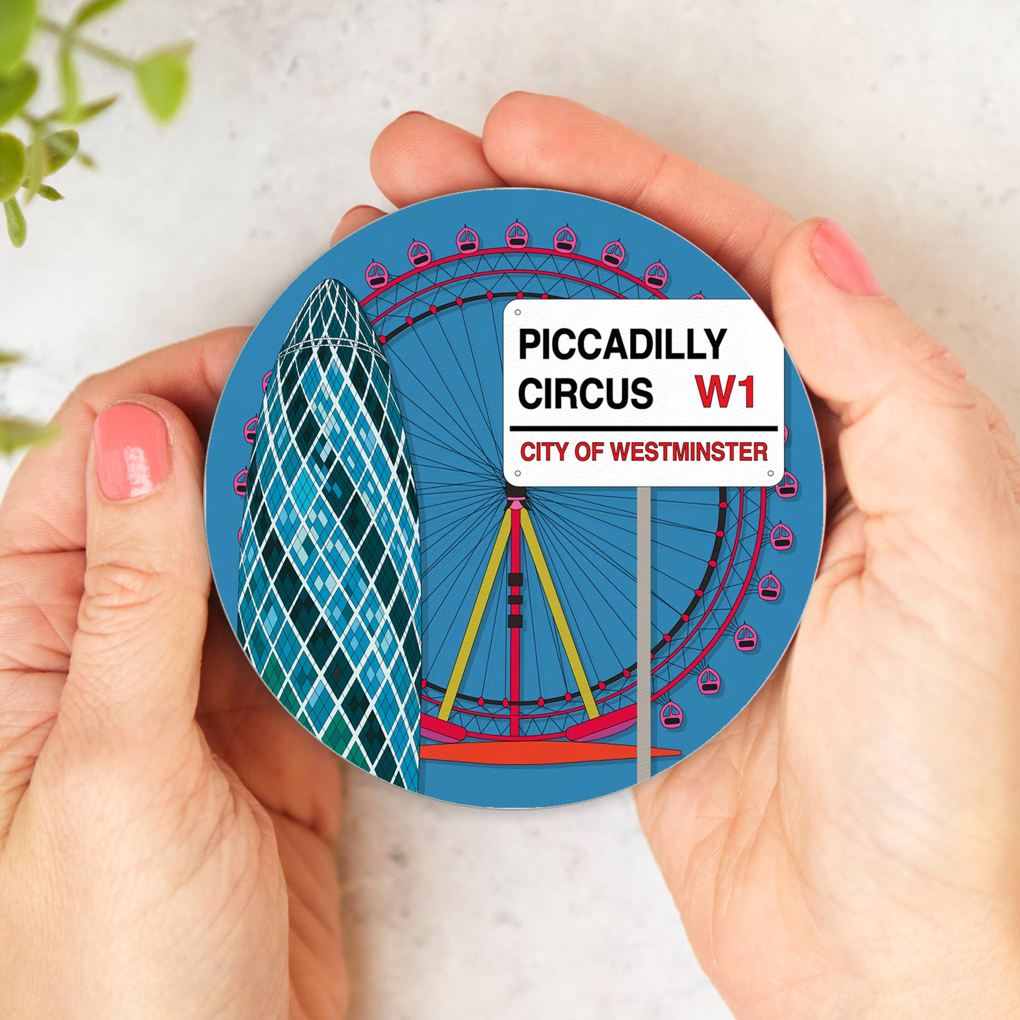 Bean & Bemble Coaster Melamine Wooden London Souvenir - Piccadilly Circus