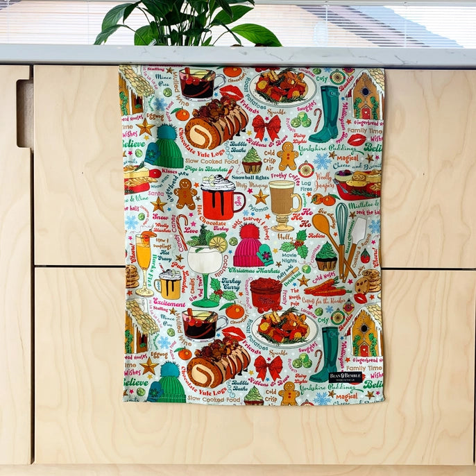 Bean & Bemble Tea Towel Festive Eat Drink and Be Merry Christmas Dinner