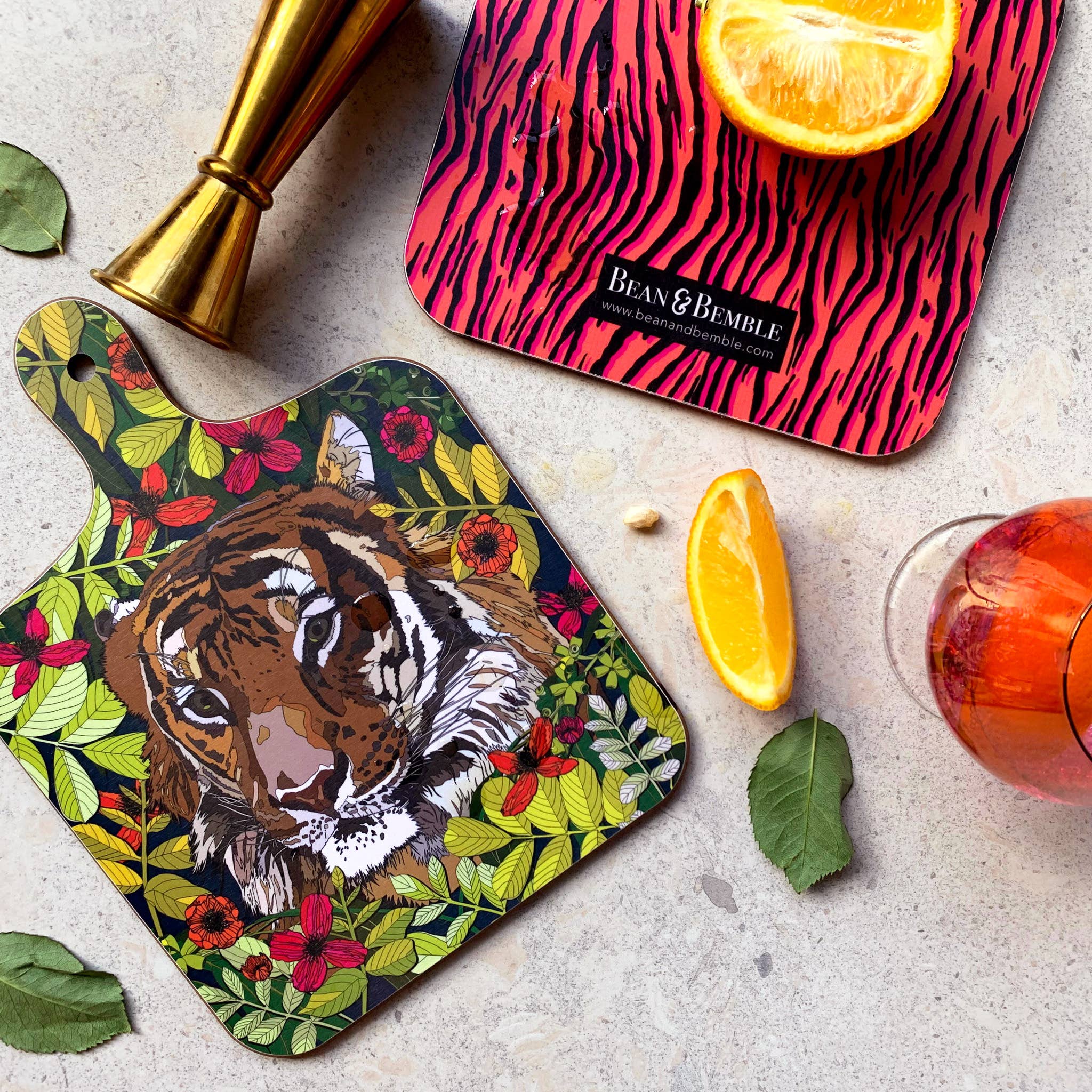 Bean & Bemble Cheese Board Double Sided Melamine Mini Wild Cat Tiger Jungle Floral Animal Print