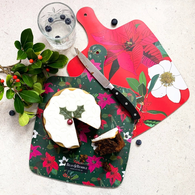 Bean & Bemble Cheese Board Double Sided Large Melamine Festive Christmas Poinsettia