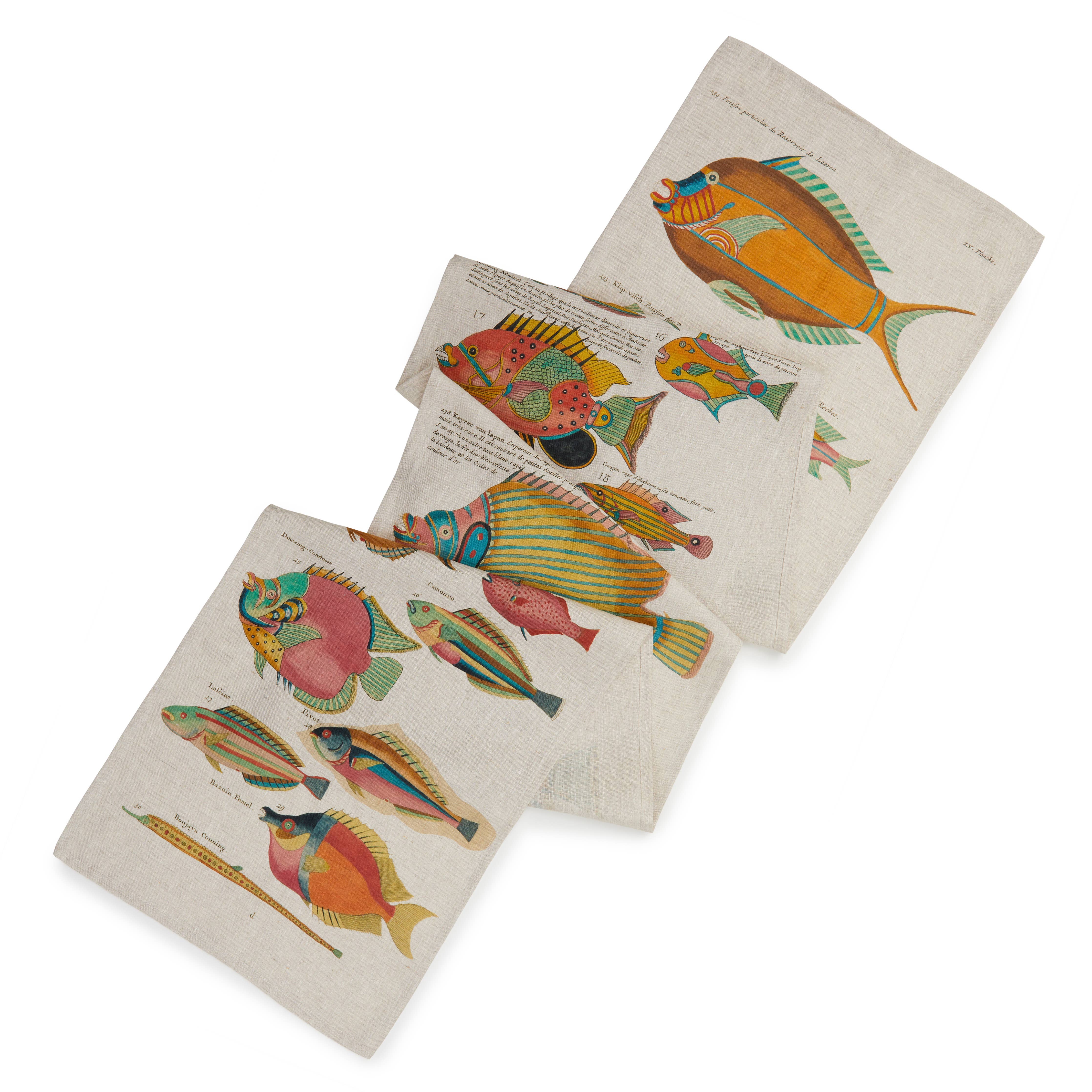Blisshome Fantastical Fish Table Runner 100% Linen - 40x250cms