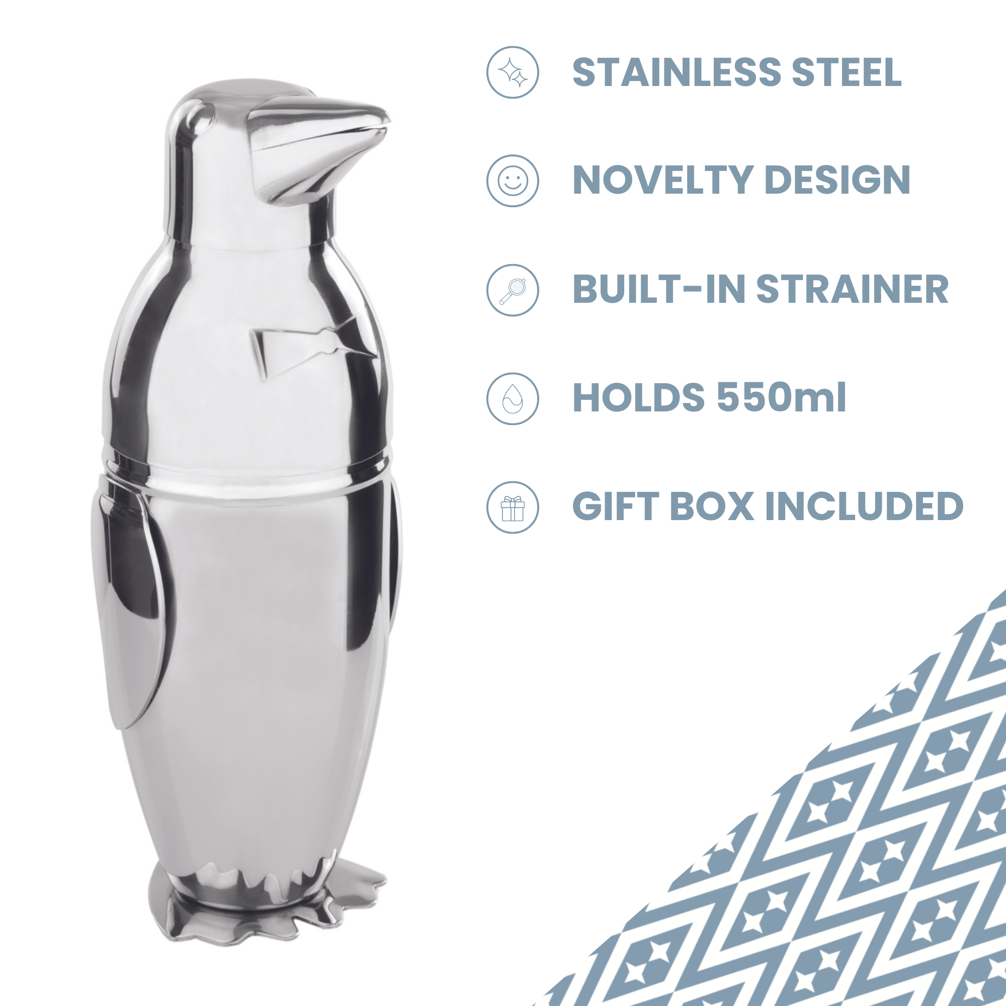 Uberstar Penguin Cocktail Shaker - Stainless Steel