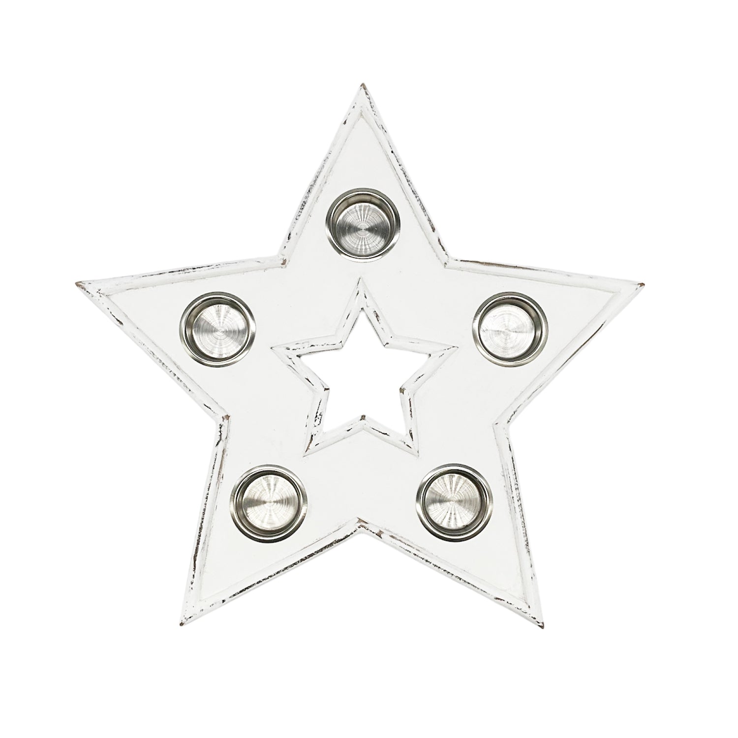 ECP Wooden Star 5 Tealight Holder White 37cm