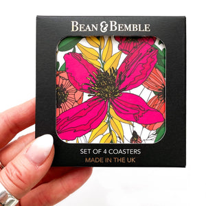 Bean & Bemble Coasters Box Set Round Melamine Wood Vivid Garden Blooms Floral