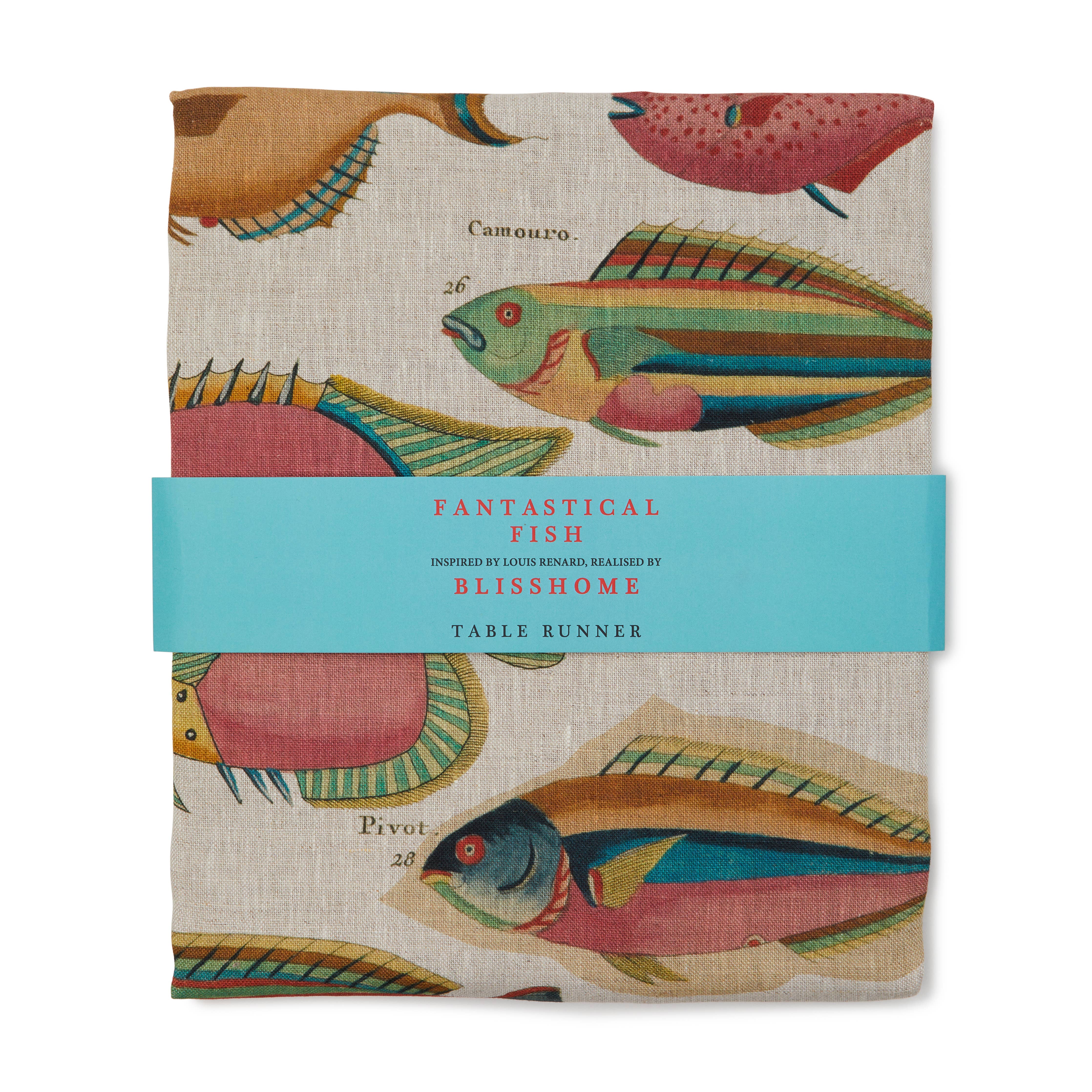 Blisshome Fantastical Fish Table Runner 100% Linen - 40x250cms