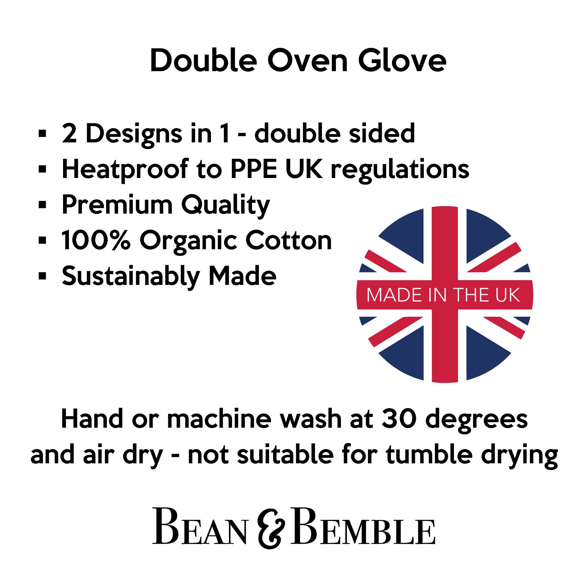 Bean & Bemble Double Oven Glove London Union Jack British - Organic Cotton