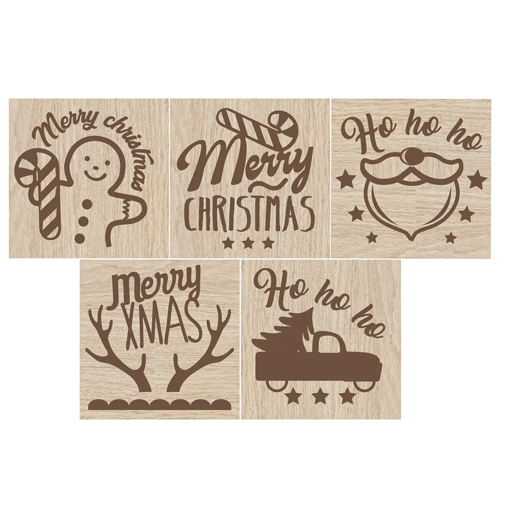 ScrapCooking Engraved Christmas Wooden Cookie Stamp & Cutter Set Of 5 Sides