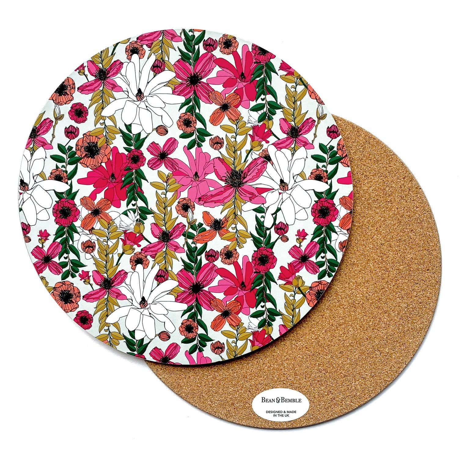 Bean & Bemble Placemat Large Round Melamine Vivid Garden Blooms Patterned