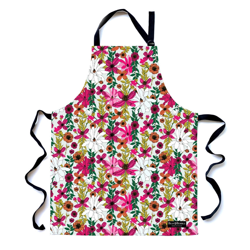 Bean & Bemble Apron with Front Pocket Vivid Garden Blooms Floral