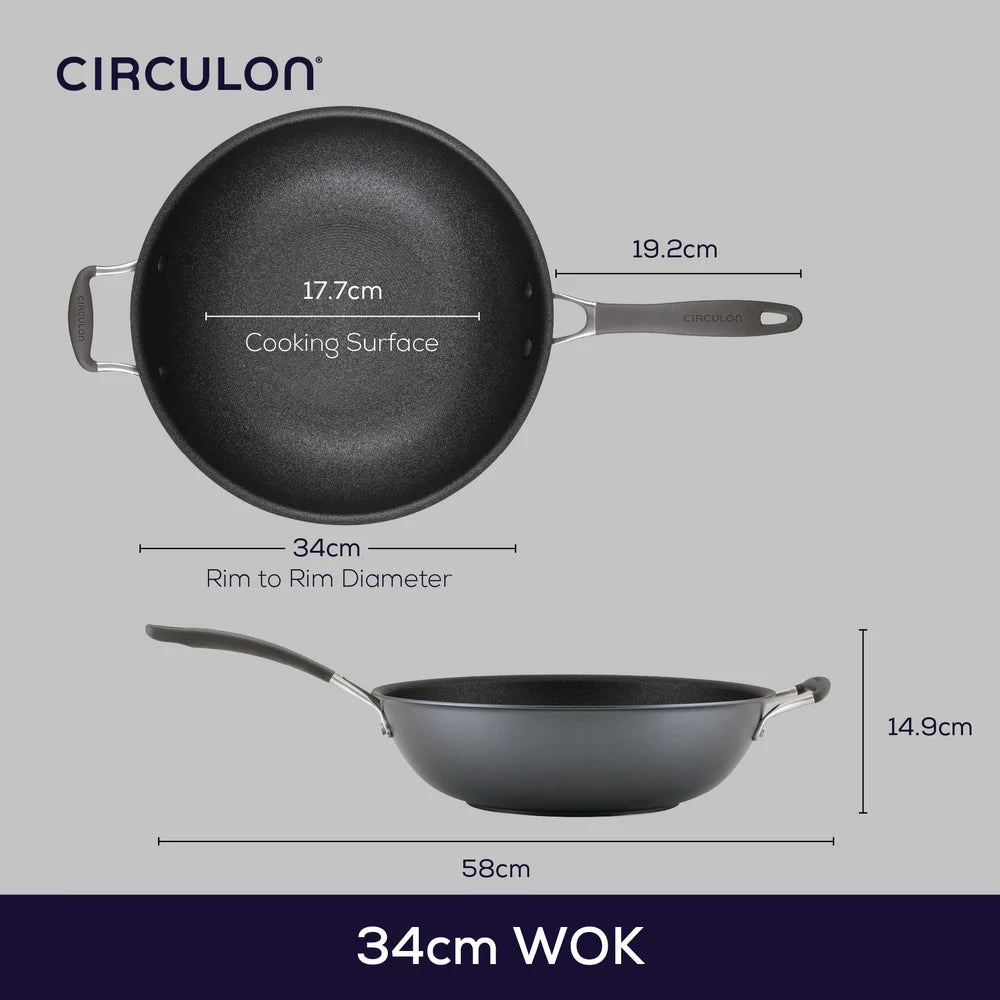 Circulon ScratchDefense Extreme Non-Stick Wok & Helper Handle - 34cm