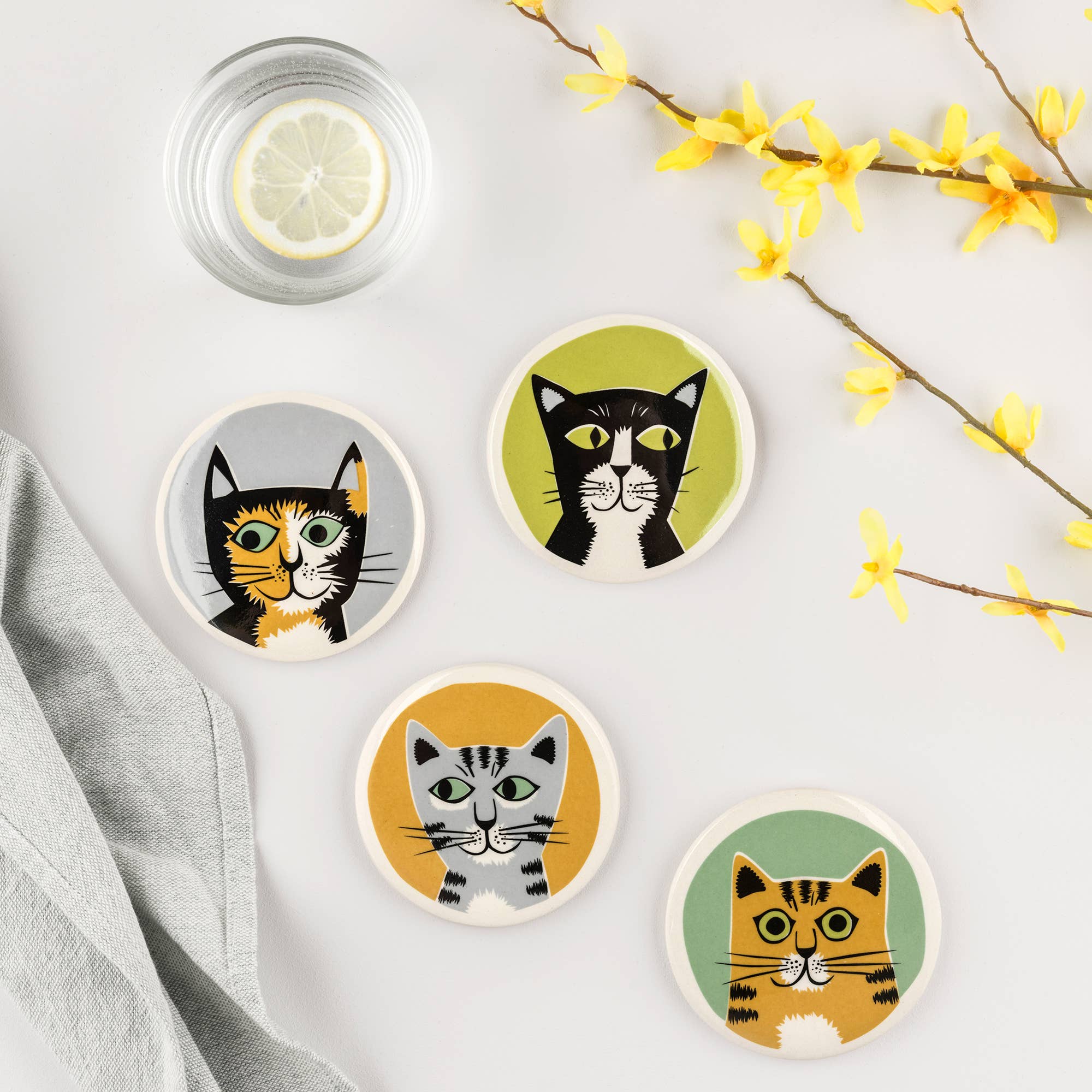 Hannah Turner Handmade Ceramic Cat Coasters box set of 4
