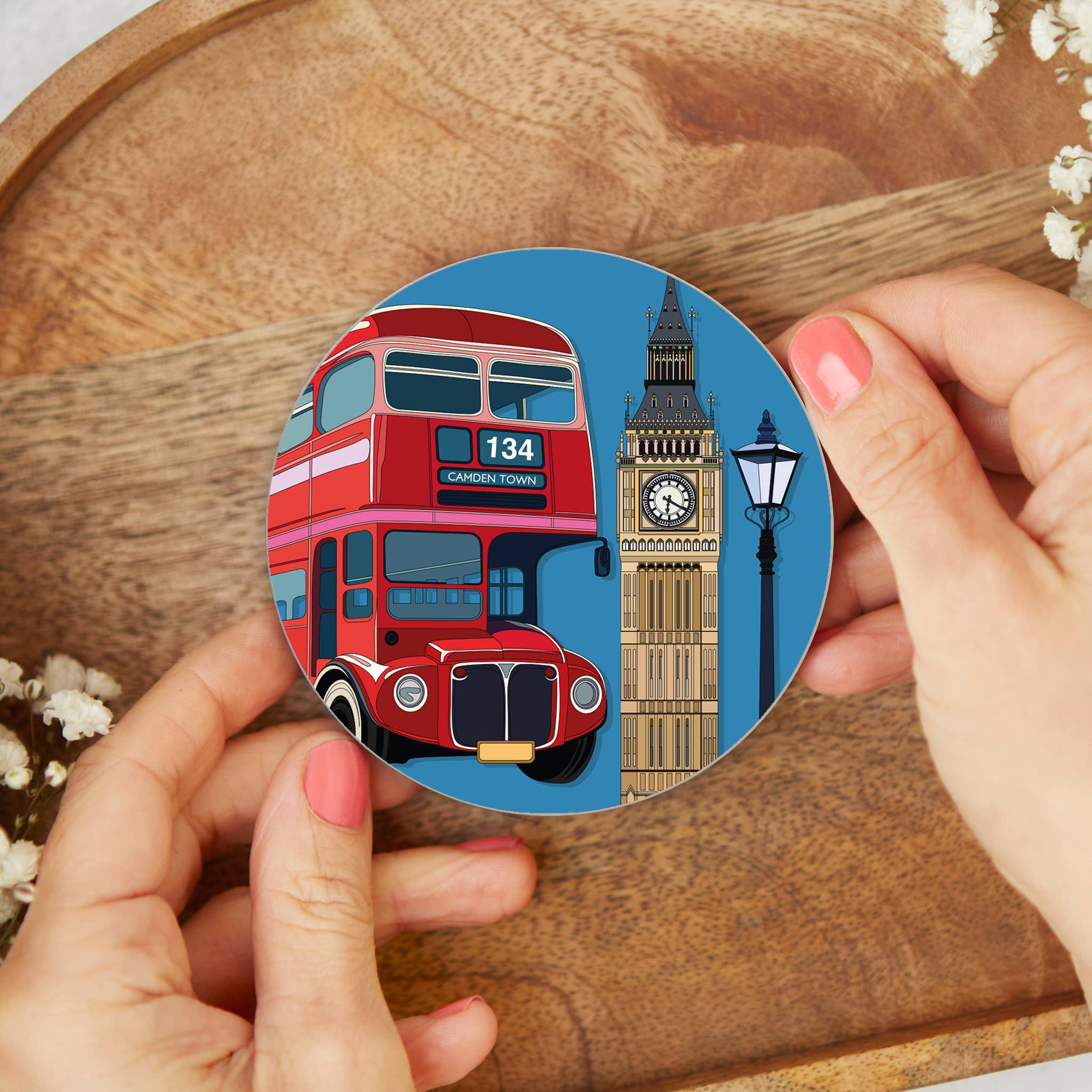 Bean & Bemble Coaster Melamine Wooden London Souvenir - London Bus Big Ben