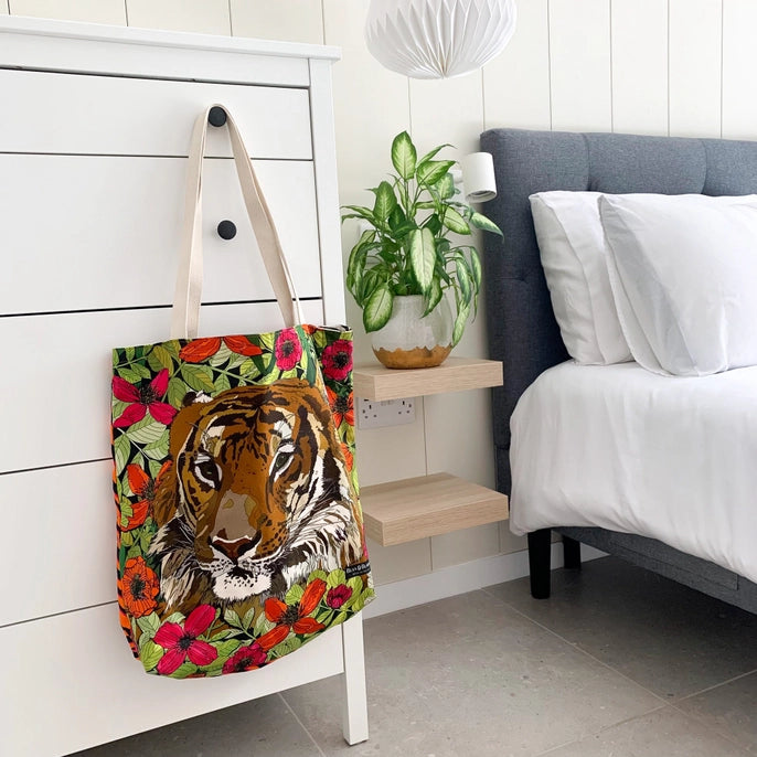 Bean & Bemble Shoulder Bag Large Reversible Premium Machine Washable Cotton Tiger