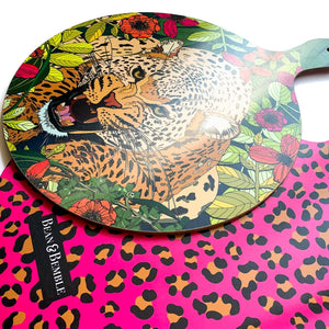 Bean & Bemble Serving Platter Double Sided Melamine Large Wild Cat Leopard Hot Pink Animal Print