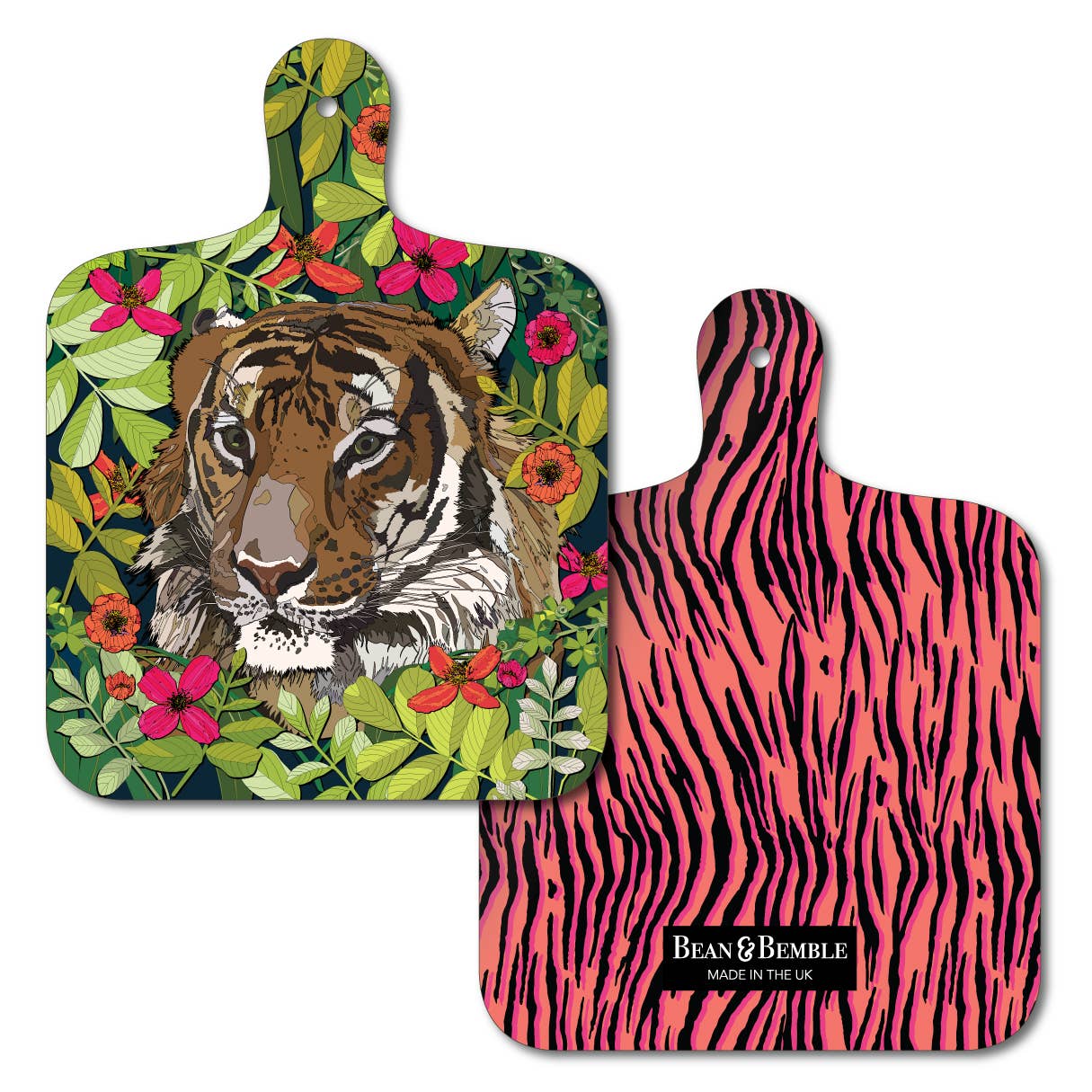 Bean & Bemble Cheese Board Double Sided Melamine Mini Wild Cat Tiger Jungle Floral Animal Print