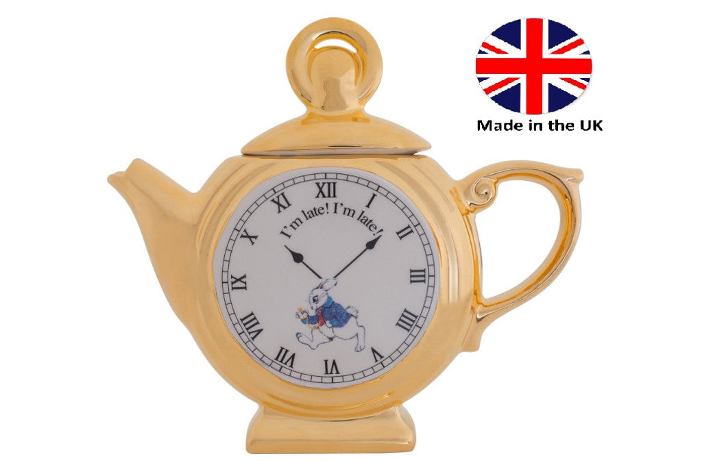 Alice in Wonderland “I’m Late” Pocket Watch One Cup Teapot - Gold 10 Fl.Oz.