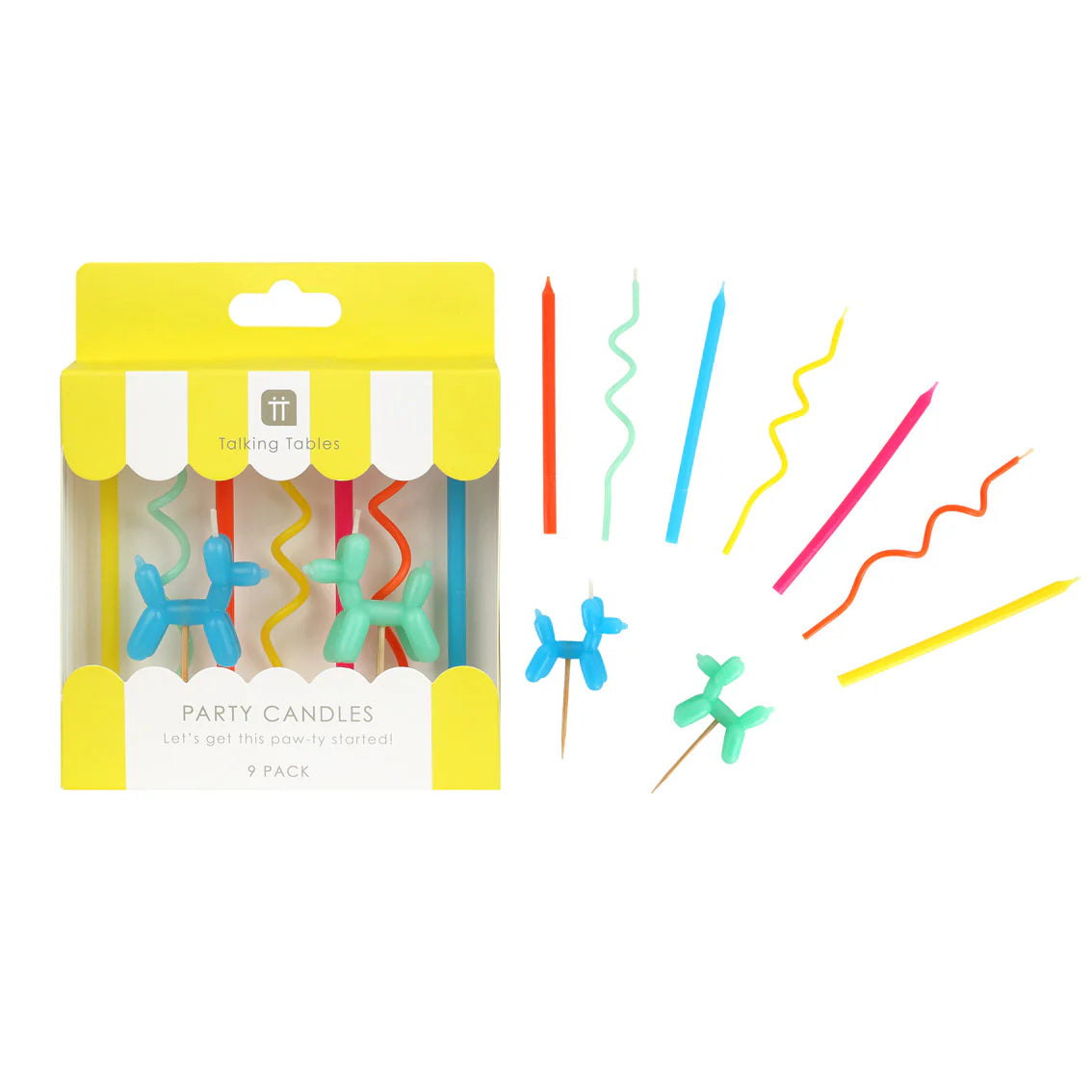 Talking Tables Balloon Dog Birthday Candles - 9 Pack Cake Candles