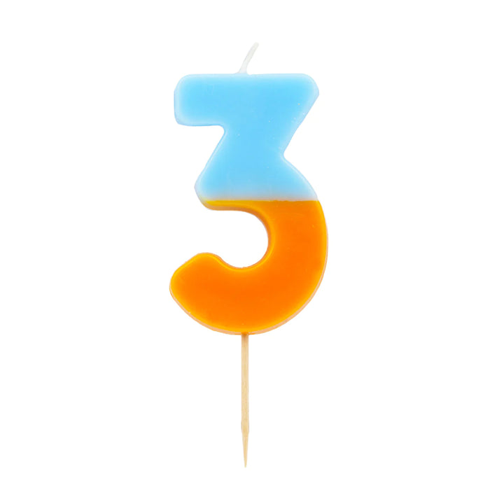 Talking Tables Orange and Light Blue We Heart Birthday Number Candle - 3